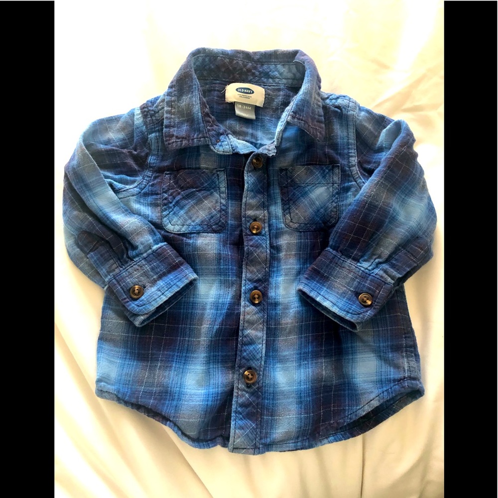 Old navy blue plaid shirt boys 18-24m